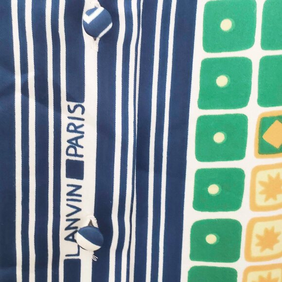 LANVIN Paris Women's Vintage 70s Logo Geo Printed Blouse Shirt - Picture 12 of 14